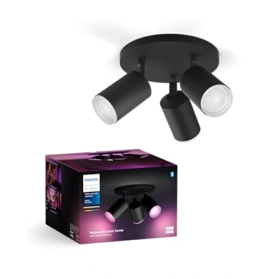 Abbildung von Philips Hue White &amp; Color Ambiance Fugato 3er Spot, schwarz 3x350lm, dimmbar, 16 Mio. Farben, steuerbar via App, kompatibel mit Amazon Alexa (Echo, Echo Dot), neue Geration