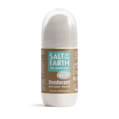 Abbildung von Salt of the Earth Deodorant Roll On by Earth, Amber &amp; Sandalwood Refillable, Vegan, Long Lasting Protection, Leaping Bunny Approved, Made in UK 75ml