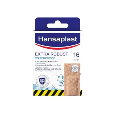Abbildung von Hansaplast extra Robust Waterproof Textil Pflaster (16 Strips), widerstandsfähiges und wasserfestes mit starker Klebkraft, flexible atmungsaktive Wundpflaster