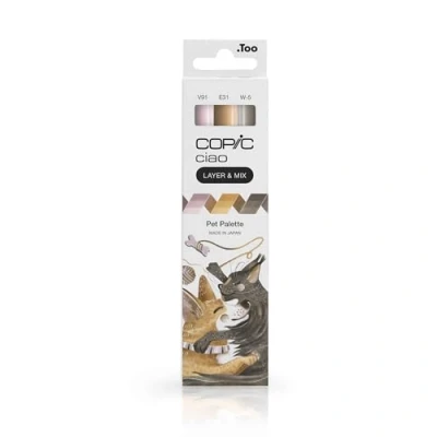 Abbildung von Copic Ciao LAYER &amp; MIX Pet Palette, Marker Set mit 3 verschiedenen Farben, Layoutmarker jeweils einer mittelbreiten und Brush Spitze