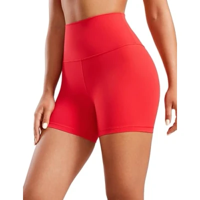 Abbildung von CRZ Yoga Butterluxe Damen Radlerhose Kurze Sporthose High Waist Sommer Shorts Laufshorts Fitness Hose 10cm Tiefrot 36