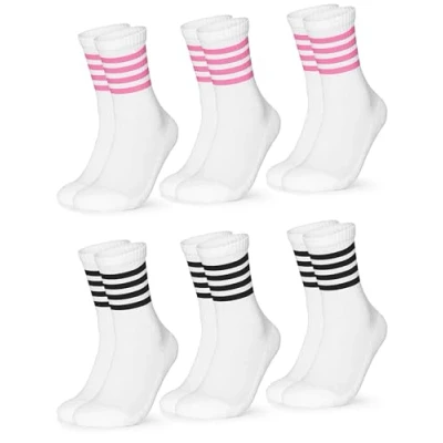Abbildung von Occulto Damen Retro Tennissocken 6er Pack (Modell: Steffi) Weiß Pink Schwarz 35 38