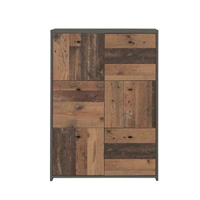 Abbildung von FORTE Best Chest Kommode mit 4 Türen Holzwerkstoff, Old Wood Vintage kombiniert Betonoptik, 77,2 cm x 77,5 29,6