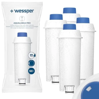 Abbildung von Wessper Wasserfilter Kartuschen für Kaffeevollautomat, Ersatz Filter DeLonghi DLSC002, SER3017, ECAM, ESAM, ETAM, SECAM, Series S, Filterkartuschen Kaffeemaschinen 4er Pack
