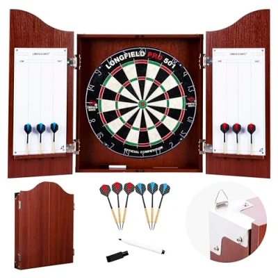 Abbildung von Engelhart Holz Dartschrank, sisal Dartscheibe, inbegriffen 6 Darts 18gr und Zubehör (dunkle Eiche)