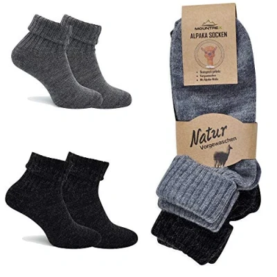 Abbildung von MOUNTREX Alpaka Socken, Wollsocken für Damen, Herren Wintersocken 2 Paar, Grau/Anthrazit (mit Umschlag Dünn), 39 42