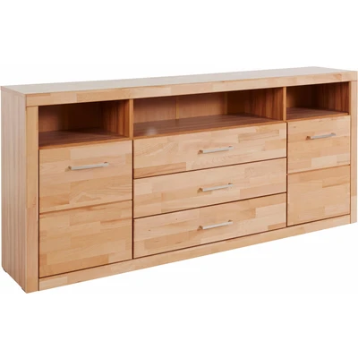 Abbildung von Home affaire Sideboard »Ribe,180cm breit, Fronten Massivholz,7 Fächer« Holz massiv, Holzwerkstoff, Metall Griffe,2Türen,3Schubladen