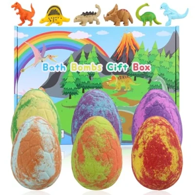 Abbildung von Badebomben für Kinder mit Überraschung im Inneren, 6PCS Dino Ei Handgemachte Natürliche Badekugeln Dinosaurier Spielzeug Mädchen Jungen Geburtstag Ostern Geschenkset