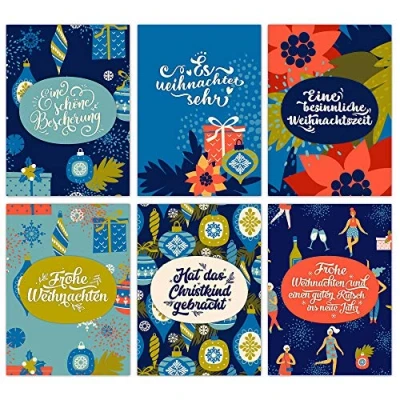 Abbildung von Papierdrachen Weihnachtskarten Set 12 liebevoll gestaltete Postkarten zu Weihnachten Kunstdruck zum Verschicken, Pakete dekorieren und Sammeln Karten 2 Blau