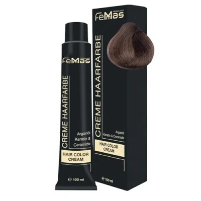 Abbildung von FemMas Haarfarbe Mittelblond Sand 7.7 I Professionelle Creme mit Arganöl, Keratin &amp; Ceramiden Als dauerhafte Haarfärbung oder Tönung für strahlende, haltbare Farbergebnisse 100 ml
