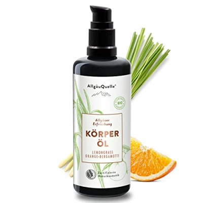 Abbildung von AllgäuQuelle® BIO Körperöl Allgäuer Erfrischung mit 100% naturreinen ätherischen Ölen aus Lemongrass, Orange, Bergamotte Pflegeöl Sesam, Jojoba, Avocado und Shea, 100ml