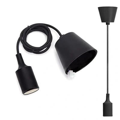 Abbildung von Aigostar E27 Lampenfassung,Pendelleuchte Hängelampe Esstisch Höhenverstellbar,Lampenaufhängung mit 1m Kabel,Pendelleuchte Deckenhalterung,Kinderlampe,DIY Dekorative Beleuchtung,Schwarz