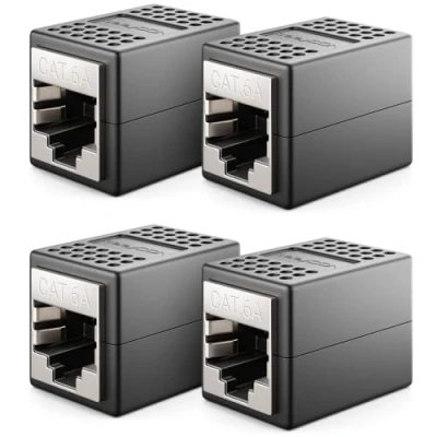 Abbildung von deleyCON 4x RJ45 Patchkabel Kupplung CAT6a 10 GIGABIT LAN Verbinder Netzwerkkabel Ethernet Kabel Adapter 2x Buchse Cat6 Cat7 Cat8 Kompatibel Schwarz