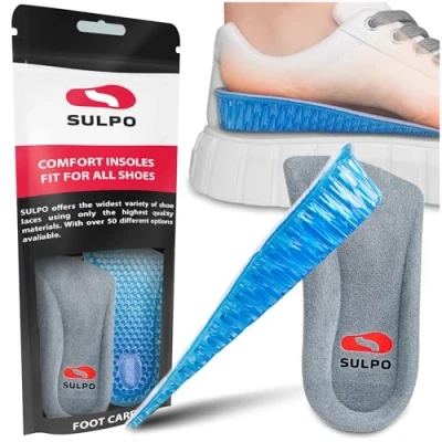 Abbildung von SULPO Halbe Einlegesohlen Herren, Einlagen Schuhe für Höhenvergrößerung, Schuheinlagen, Orthopädische Gel Kissen, Fersenerhöhung Komfortable Unterstützung Fersen und Beinlängendifferenz