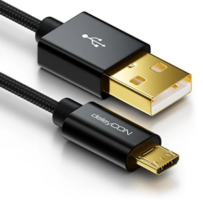Abbildung von deleyCON Micro USB Kabel 0,5m Nylon + Metallstecker Ladekabel Datenkabel Schnellladekabel Smartphone Tablet PC Laptop Notebook Schwarz