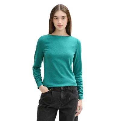 Abbildung von TOM Tailor Denim Uboot Ausschnitt Langarmshirt, Damen, Größe: Small, Jade green melange