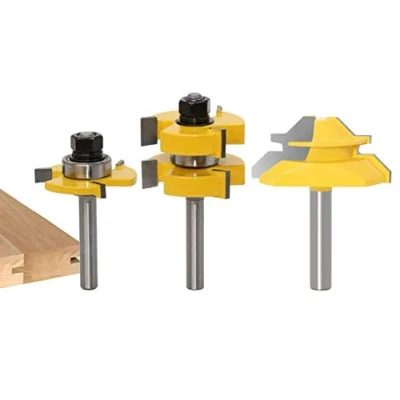 Abbildung von Oberfräser Set, 45 Grad Lock Mitre Router Bit Nutfräser + 8 mm Schaft Zungenschaft und Nutfräse Set 3 Zähne in Cutter aus Holz für Holzarbeiten