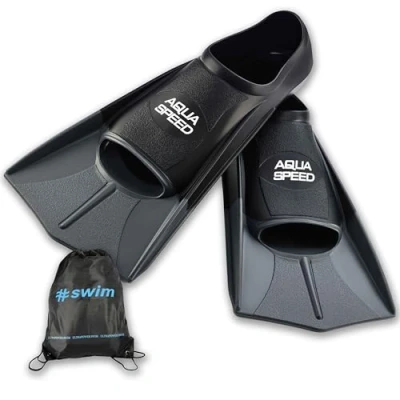 Abbildung von Aqua Speed Trainingsflossen kurz I Herren Männer Schwimmflossen für Erwachsene Profi Kurzflossen Schwimmtraining Trainingsschwimmflossen Flossen + Ultrapower Rucksack silberI26; Gr. 45I46