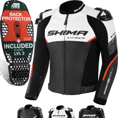 Abbildung von SHIMA BANDIT Motorrad Jacke Herren mit Protektoren AIRFORCE Rückenprotektor Leder Motorradjacke Sommer Schulter Protektor Ellbogen Lederjacke Schutzjacken Motorradkombi Stadt (Männer, Rot, 50)