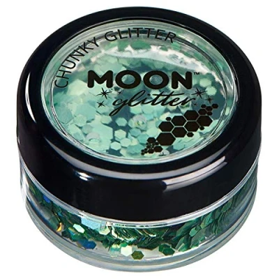 Abbildung von Holographischer grober Glitzer von Moon Glitter 100% kosmetische für Gesicht, Körper, Nägel, Haare und Lippen 3g Grün