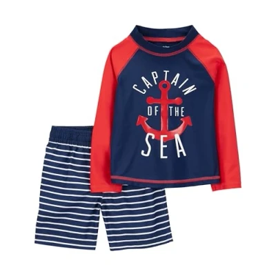 Abbildung von Simple Joys by Carter&#039;s Baby Jungen Swimsuit Trunk and Rashguard Rash Guard Set, Marineblau Rot Anker/Weiß Streifen, 18 Monate