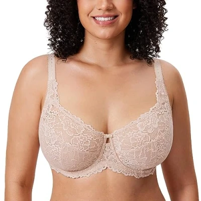 Abbildung von DELIMIRA Damen Minimizer BH Große Größen ohne Polster Vollschalen mit Spitze Beige 90C