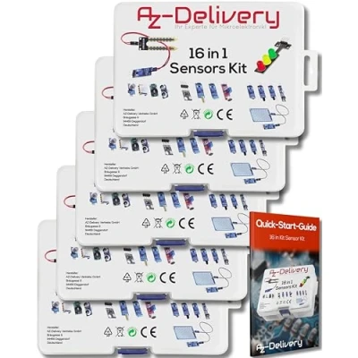 Abbildung von AZDelivery 5 x 16 in 1 Kit Zubehörset mit Sensoren und Modulen kompatibel Arduino Raspberry Pi inklusive E Book!