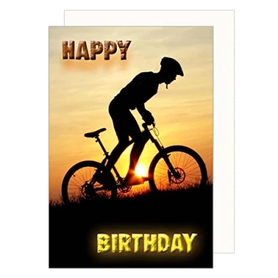 Abbildung von Edition Seidel Premium Geburtstagskarte mit Umschlag. Glückwunschkarte Happy Birthday Grusskarte Mann Frau Fahrrad Bike (G3402 SW023)