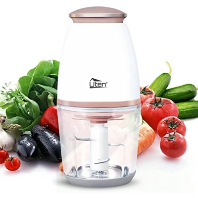 Abbildung von Uten Mini Zerkleinerer, 700mL Elektrisch Küche Mixbehälter Zwiebelschneider Spritzfest Fleischwolf mit 4 flügeliges Spezialmesser für Fleisch, Smoothie,Zwiebeln, Obst, Gemüse