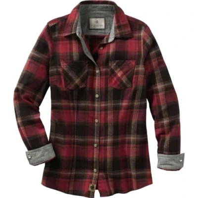 Abbildung von Legendary Whitetails Cottage Escape Damen Kleidung, Flanell, langärmelig, kariert, einfarbig, tailliert, Knopfleiste, Sangria Plaid, X Groß