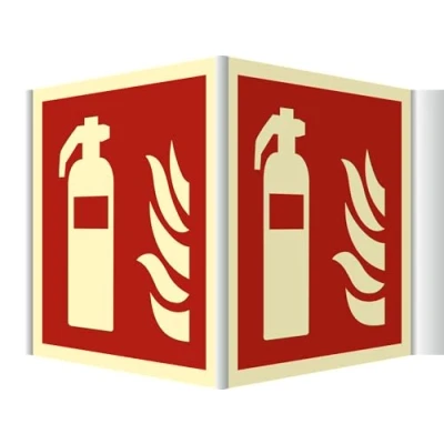 Abbildung von Schild Feuerlöscher gemäß ASR A1.3 / DIN 7010 langnachleuchtend PVC 148 x mm (Brandschutzzeichen, Winkelschild, Nasenschild) wetterfest