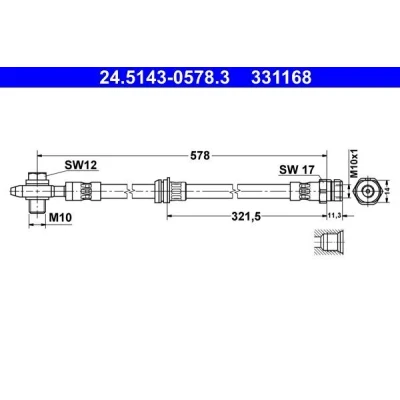 Abbildung von ATE 24.5143 0578.3 Bremsschläuche 578 M10x1 VOLKSWAGEN: Tiguan I, AUDI: Q3