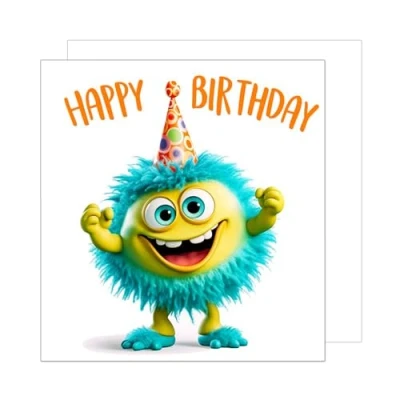 Abbildung von Edition Seidel Premium quadratische Geburtstagskarte mit Umschlag. Glückwunschkarte Happy Birthday Billet Karte Mann Frau Kind Lustiger Bunter Monster Humor (GQ191 SW024)