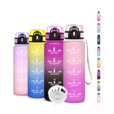Abbildung von Grsta Trinkflasche Kinder 500ml Wasserflasche, Auslaufsicher Kinder, Wasserflasche Kohlensäure Geeignet, mit Zeitmarkierung und Filter, Leicht zu Reinigen, für Schule, Büro, Outdoor