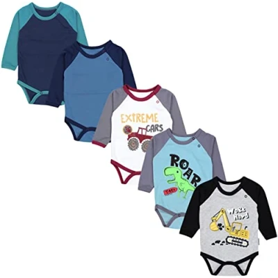 Abbildung von TupTam Jungen Baby Body Langarm Unifarben 5er Pack, Farbe: Bagger Monster Tuck Dino Grau Blau Grün, Größe: 74