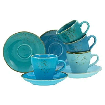 Abbildung von CreaTable, 23698, Serie Nature Collection AQUA Bistrotassen Set, 8 teiliges Geschirrset, Espresso Set aus Steinzeug, spülmaschinen und mikrowellengeeignet, Qualitätsproduktion
