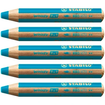 Abbildung von Buntstift, Wasserfarbe &amp; Wachsmalkreide STABILO woody 3 in 1 5er Pack türkis