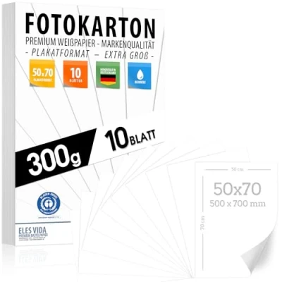 Abbildung von Fotokarton WEISS 300g/m² 50x70 cm PREMIUM Zeichenpapier unbedruckt für Bastelarbeiten, Präsentationen, Basteln, DIY Tonpapier BLAUER ENGEL zertifiziert MADE IN GERMANY