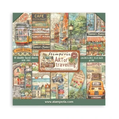 Abbildung von Stamperia Scrapbook Paper Pad for Scrapbooking, Albums, Card Making, Bullet Journals, and More, Acid Free, Double Sided, Perfect Hobbies, Crafts, Gifting (Art of Travelling) (20.3 x 20.3cm)