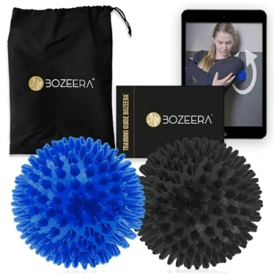 Abbildung von [IGELBÄLLE 2ER SET] Igelball Massageball Set Massagebälle Stachelball Massage Rücken, Beine, Füß Hart Medium Inkl. GRATIS Video, Booklet &amp; Tasche Premium Bälle