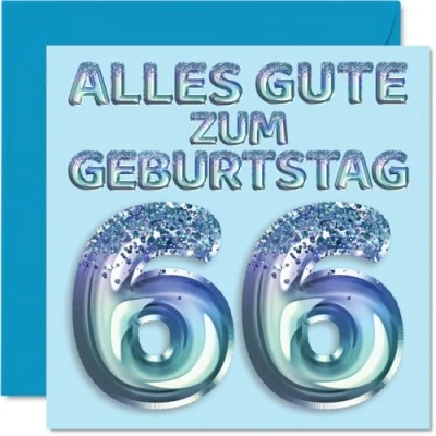 Abbildung von Stuff4 66. Geburtstagskarte für Männer Blau Glitzerballons Alles Gute zum Geburtstagskarten 66 Jährige Mann Papa Opa Onkel, 145mm Sechsundsechzig Sechsundsechzigster Geburtstag Grußkarten