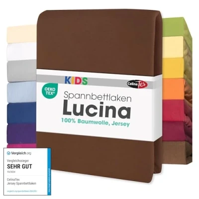 Abbildung von CelinaTex Jersey Spannbettlaken Lucina für Kids Doppelpack 60x120 70x140cm Schoko braun 100% Baumwolle gekämmt superweich Spannbettbezug, Leintuch, Bettlaken, elastisch, Strech, Oeko Tex