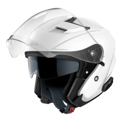 Abbildung von Sena Outstar S Smart Jethelm mit integrierter Bluetooth Intercom &amp; Smartphone Konnektivität (Weiß, XL)