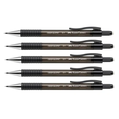 Abbildung von FABER CASTELL 205206 Druckbleistift Grip Matic schwarz, 5 Stück, Härtegrad B, Mine 0,7 mm, inkl. Radierer
