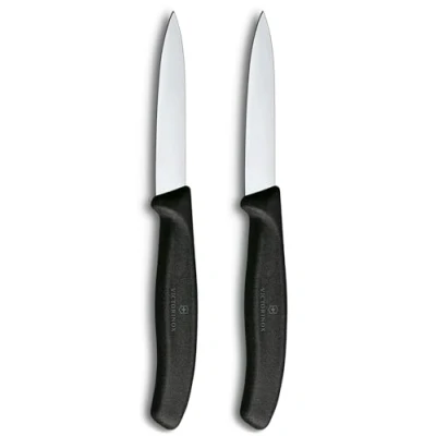 Abbildung von Victorinox Swiss Classic, Schäl und Gemüsemesser Set, 2teilig, Extra Scharfe Klinge, Gerader Schliff für Präzise Schnitte, 8 cm, Rostfreier Stahl, Schwarz