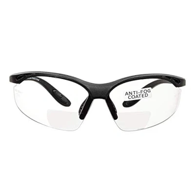 Abbildung von voltX &#039;Constructor&#039; BIFOKALE Schutzbrille mit Lesehilfe (KLAR +1.5 Dioptrie) Sportbrille für Radler enthält Sicherheitsband Bifocal Safety Glasses, Anti Fog UV400 Linse