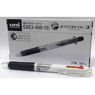 Abbildung von Uni Ball Rollerball JetStream 3 (Schwarz, Blau, Rot) SXE3 400, Weiß, 1,0 mm, Box mit 10 Stück