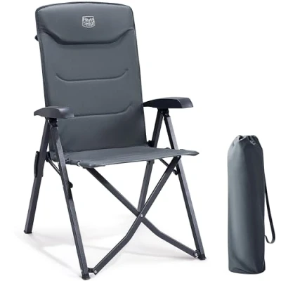 Abbildung von TIMBER RIDGE Campingstuhl Faltbar 150kg Kleines Packmaß Klappstuhl Camping Hohe Lehne mit 4 Positionen verstellbar Tasche Liegestuhl Alu für Garten Balkon Wohnmobil Grau