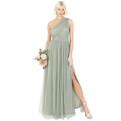 Abbildung von Anaya with Love Damen Womens Ladies Maxi One Cold Shoulder Dress Slit Split Sleeveless Prom Wedding Guest Bridesmaid Ball Evening Gown Kleid, Forest Green, 46 EU(18)