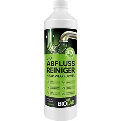 Abbildung von BIOLAB Abflussreiniger (1000 ml) Rohrreiniger mit Haarweg Formel Extra Stark Abflussfrei Drain Free Abfluss Reiniger